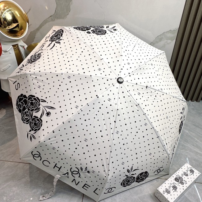 使い勝手良し シャネル コピー Chanel バラの花の柄の三つ折り自動折りたたみ晴雨傘