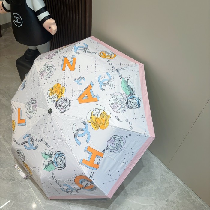 超話題! シャネル コピーおすすめ Chanel バラの花の柄の三つ折り自動折りたたみ晴雨傘