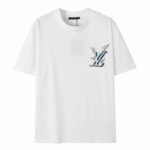【限定】ルイヴィトン 偽物通販 2025 SS春夏新型ロバの家LVハト🕊️プリントクルーネック半袖Tシャツ