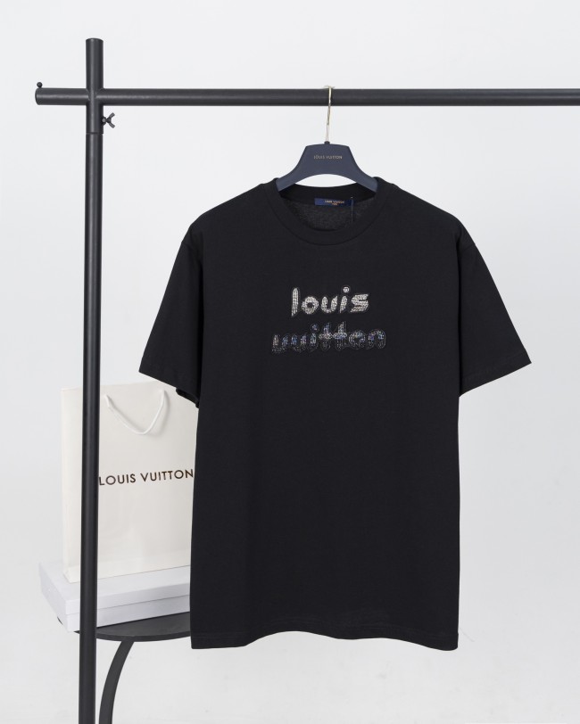 高品質 ルイヴィトン コピー LVビーズ刺繍アルファベット半袖Tシャツ