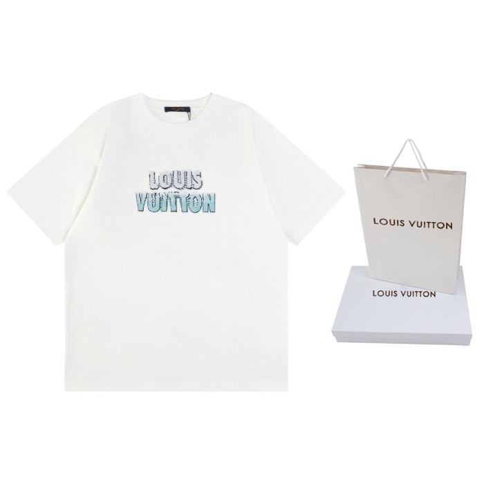 ★超人気 ルイヴィトン コピーおすすめ LVビーズ刺繍アルファベット半袖Tシャツ