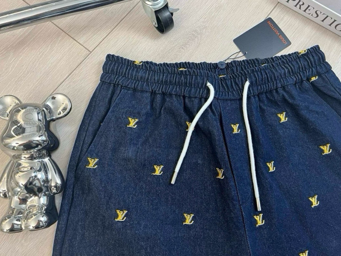 入手困難 ルイヴィトン コピーおすすめ LV25SS金糸刺繍アルファベットデニムカジュアルワイド足引き紐ゆるパンツ