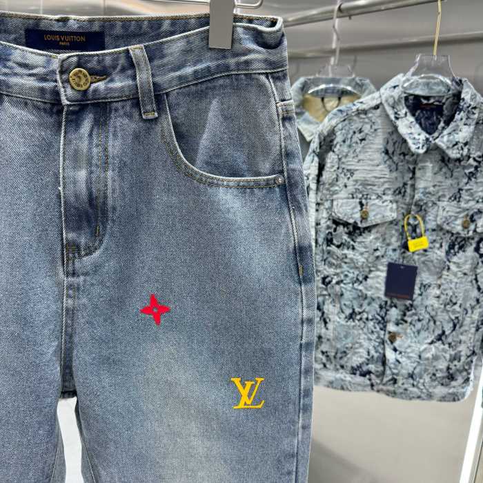 新作 ルイヴィトン 激安偽物 LVカラーアルファベットLOGO圧シリカゲルジーンズ