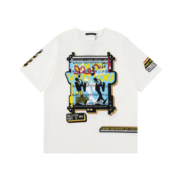 高品質 ルイヴィトン 激安通販 LVバンドミュージシャンスプレープリント半袖Tシャツ