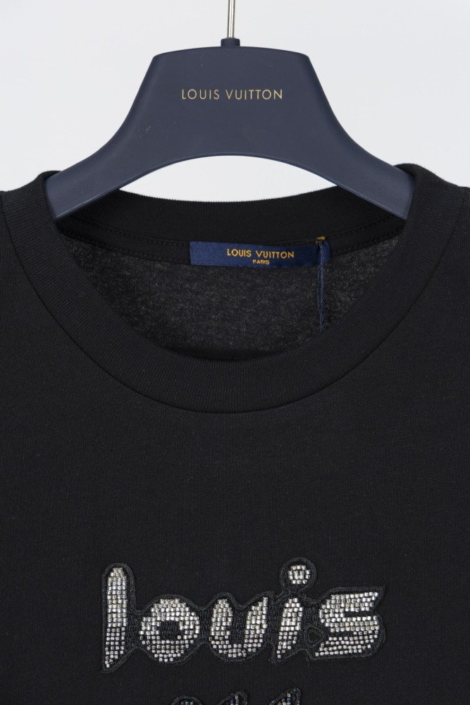 高品質  ルイヴィトン コピー LVビーズ刺繍アルファベット半袖Tシャツ