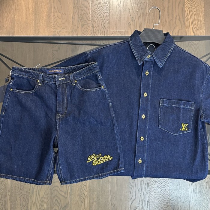 追跡付 ルイヴィトン スーパーコピー 2025 SSポケットアルファベット刺繍ロゴデニムシャツ
