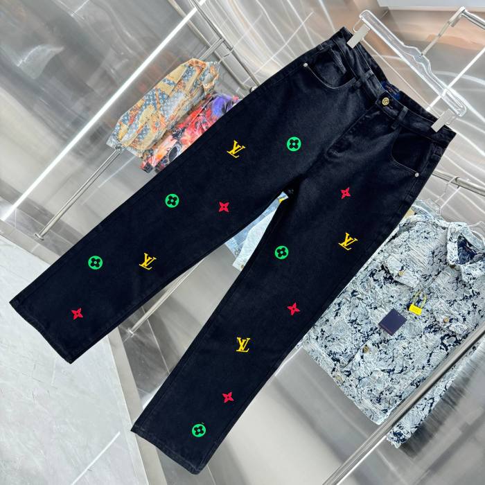 【話題商品！】ルイヴィトン スーパーコピー LVカラーアルファベットLOGO圧シリカゲルジーンズ