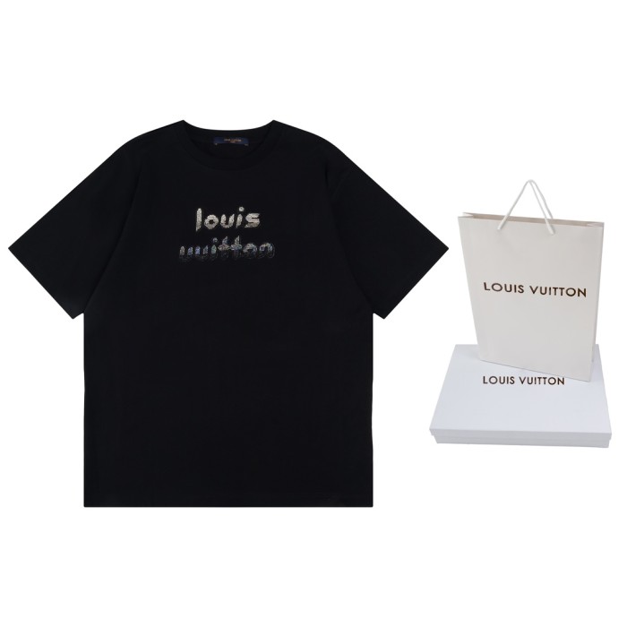 高品質 ルイヴィトン 激安偽物 LVビーズ刺繍アルファベット半袖Tシャツ