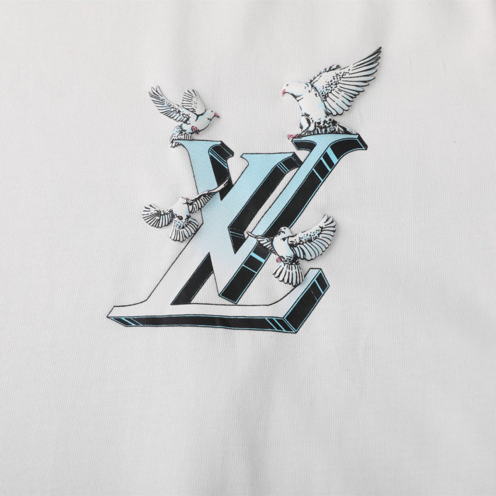 【限定】ルイヴィトン 偽物通販 2025 SS春夏新型ロバの家LVハト🕊️プリントクルーネック半袖Tシャツ