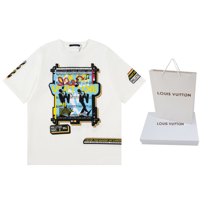 高品質 ルイヴィトン 激安通販 LVバンドミュージシャンスプレープリント半袖Tシャツ
