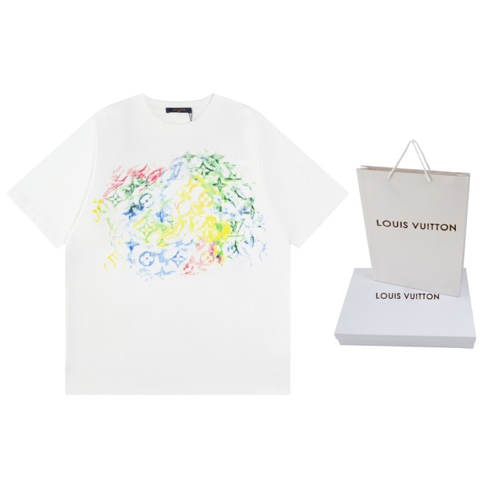 大人気 ルイヴィトン 偽物通販  LVカラークレヨンプリント半袖Tシャツ