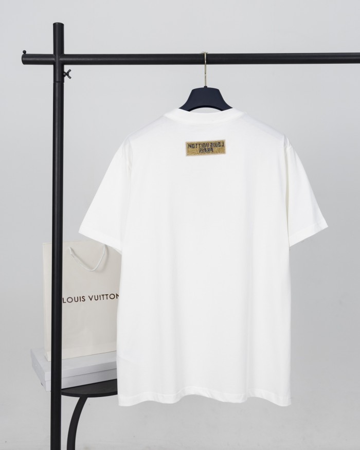 ★超人気 ルイヴィトン スーパーコピー LVビーズ刺繍アルファベット半袖Tシャツ