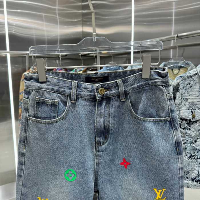 新作 ルイヴィトン 激安偽物 LVカラーアルファベットLOGO圧シリカゲルジーンズ