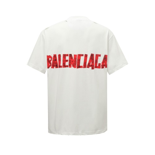 超話題! バレンシアガ 激安通販 赤色テープ割破工芸半袖Tシャツ男女同型ゆとりバージョン