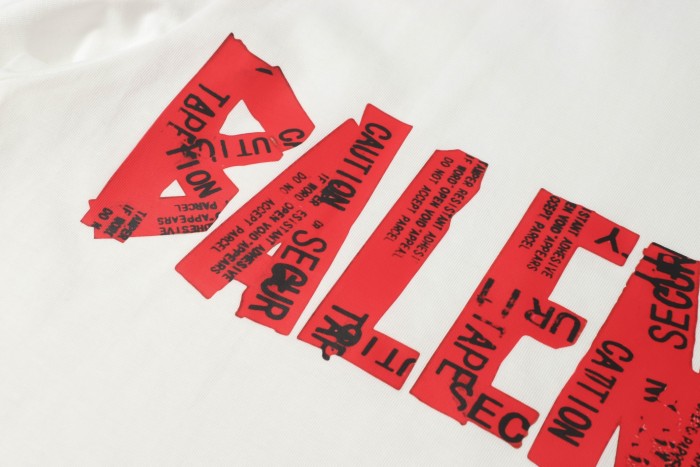 超話題! バレンシアガ 激安通販 赤色テープ割破工芸半袖Tシャツ男女同型ゆとりバージョン