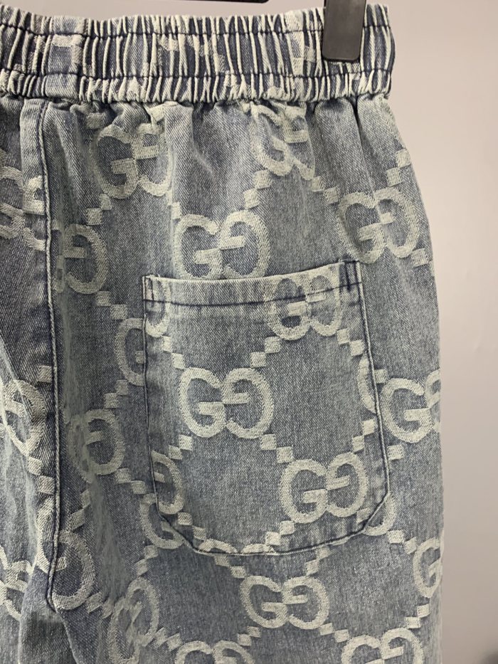 新作 グッチ コピーおすすめ GucciフルプリントジャカードダブルGデニムパンツ五分パンツ