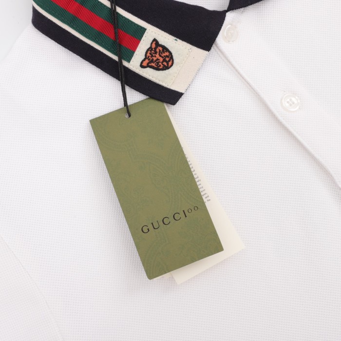 入手困難 グッチ n級品 Gucciタイガーヘッド刺繍LOGO半袖ポロシャツ