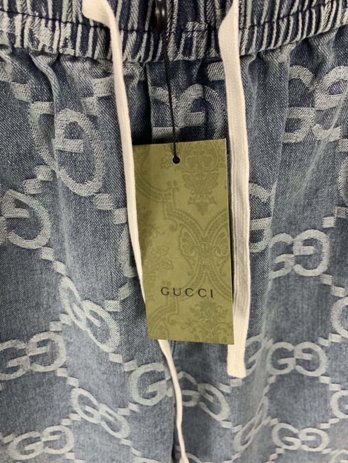 新作 グッチ コピーおすすめ GucciフルプリントジャカードダブルGデニムパンツ五分パンツ