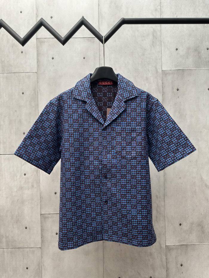 超話題! グッチ 激安偽物 GucciのダブルGチェック綿毛混紡半袖シャツ