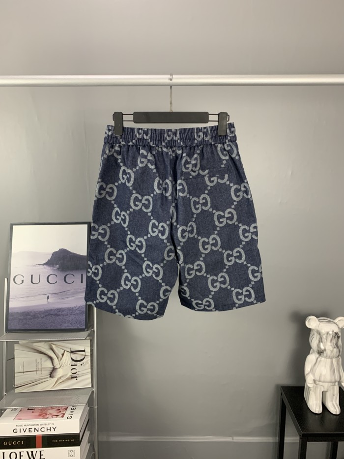 超奇跡の入荷☆ グッチ 偽物通販 GucciフルプリントジャカードダブルGデニムパンツ五分パンツ