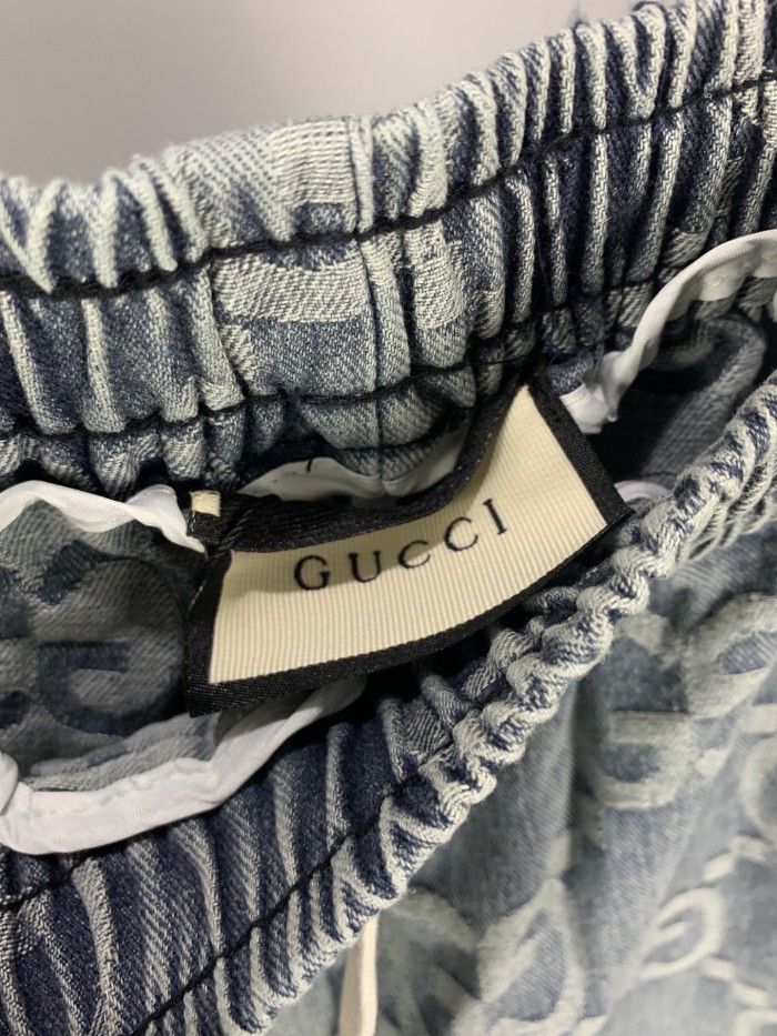 新作 グッチ コピーおすすめ GucciフルプリントジャカードダブルGデニムパンツ五分パンツ