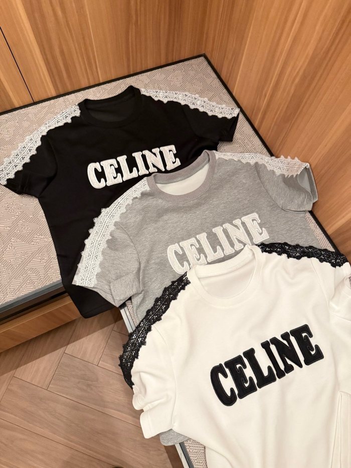 超話題! セリーヌ 激安偽物 25 ssレースシート刺繍アルファベット半袖➕スカートセット3色
