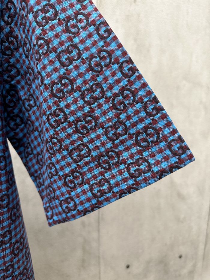 超話題! グッチ 激安偽物 GucciのダブルGチェック綿毛混紡半袖シャツ