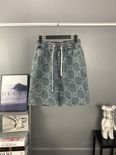 新作 グッチ コピーおすすめ GucciフルプリントジャカードダブルGデニムパンツ五分パンツ