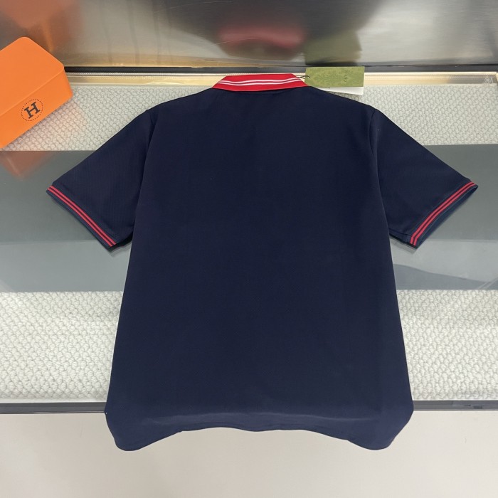 ★超人気 グッチ 偽物通販 Gucciの2025 ss定番赤襟ダブルGGロゴ半袖ポロシャツTシャツ