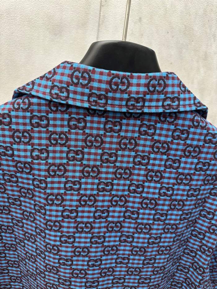 超話題! グッチ 激安偽物 GucciのダブルGチェック綿毛混紡半袖シャツ