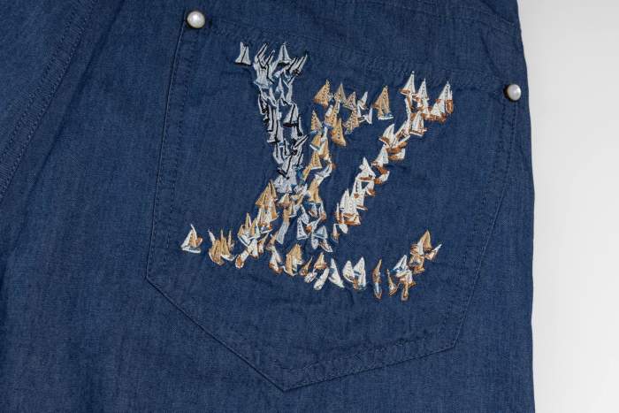 高品質  ルイヴィトン n級品 25 SS帆船刺繍デニムパンツ