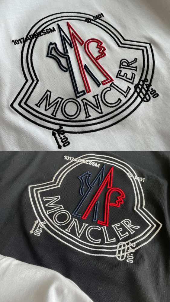 ★超人気 モンクレール n級品 二色赤青白黒混色立体大ロゴ刺繍ロゴカップル半袖Tシャツ