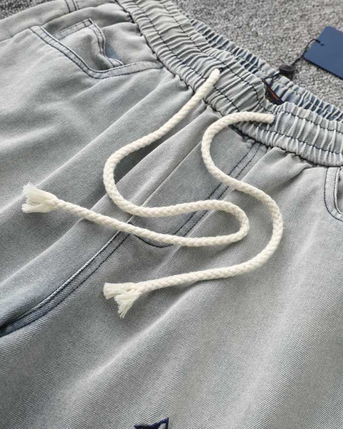 累積売上総額第１位！ルイヴィトン コピー 25 SS重工刺繍ロゴ水洗旧デニムパンツ5分パンツ