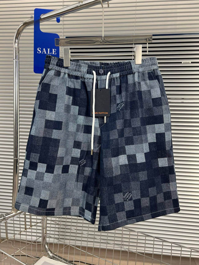 稀少 ルイヴィトン 偽物通販 カウボーイ水洗チェッカーキューブジャカードカジュアルワイドワイド足引き紐ゆるめショートパンツ