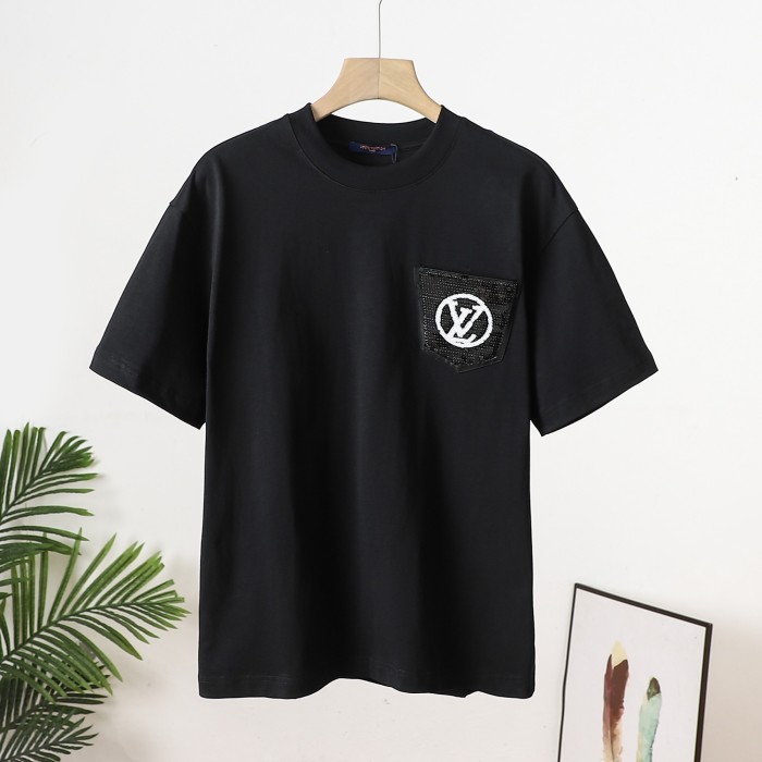【限定】ルイヴィトン コピー 25 SSスパンコールアクセントポケットロゴ半袖Tシャツ半袖2色
