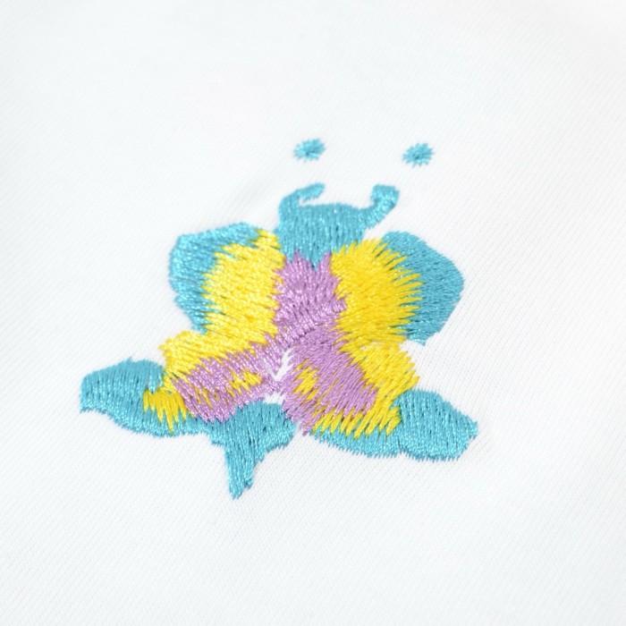 大人気 ルイヴィトン コピーおすすめ 25 ss重工業花蝶刺繍カップル丸首半袖Tシャツ-2色