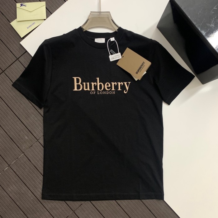 超奇跡の入荷☆ バーバリー 激安通販 のロゴアルファベットラメ刺繍コットンクルーネック半袖Tシャツ