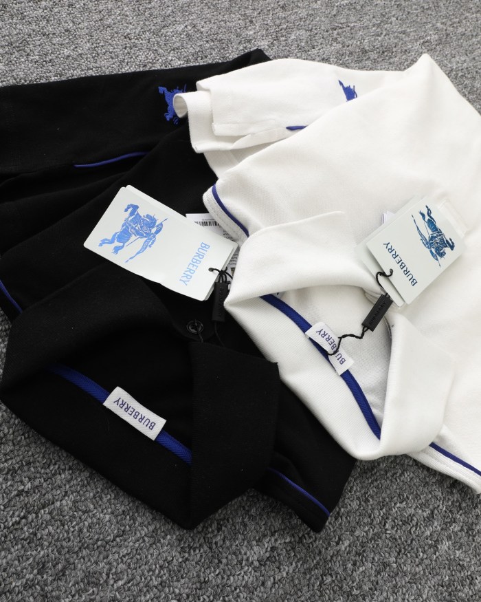 超話題! バーバリー 偽物通販  の ラシックブルー戦馬小標刺繍開襟ポロシャツ半袖Tシャツ2色