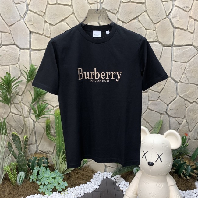 超奇跡の入荷☆ バーバリー 激安通販 のロゴアルファベットラメ刺繍コットンクルーネック半袖Tシャツ