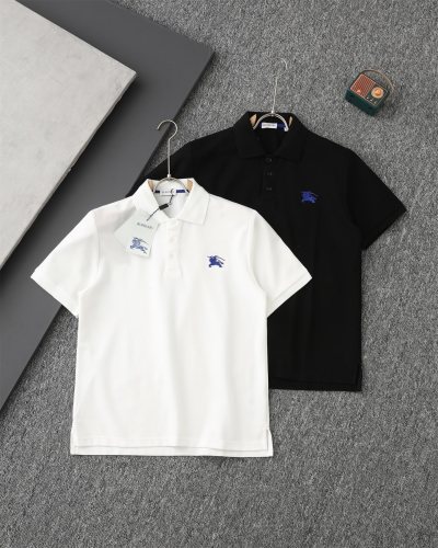 高品質 バーバリー 激安通販  の ラシックブルー戦馬小標刺繍開襟ポロシャツ半袖Tシャツ2色