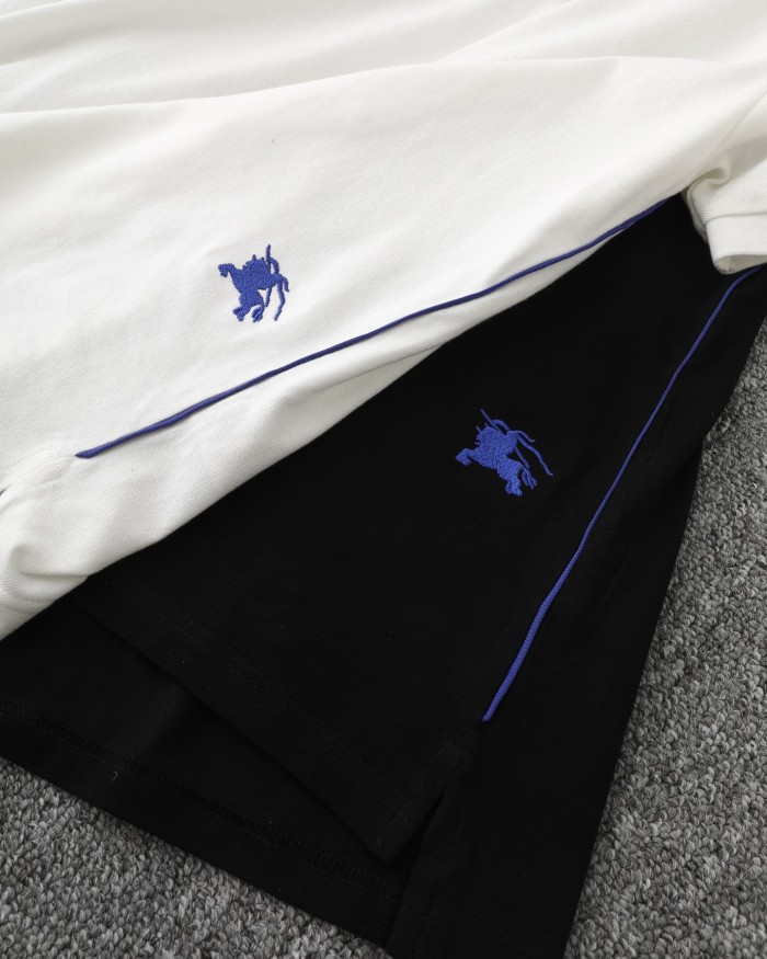 超話題! バーバリー 偽物通販  の ラシックブルー戦馬小標刺繍開襟ポロシャツ半袖Tシャツ2色