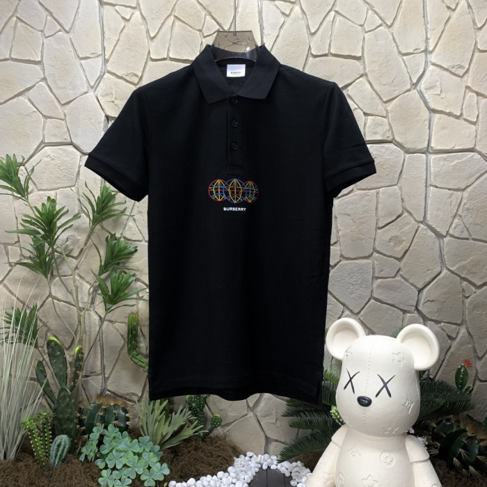 追跡付 バーバリー コピーおすすめ の球形模様刺繍メッシュクロス半袖ポロシャツ