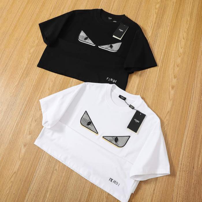 一目惚れ♪ フェンディ コピー の純色アルファベット立体刺繍ラウンドネック半袖Tシャツ2色