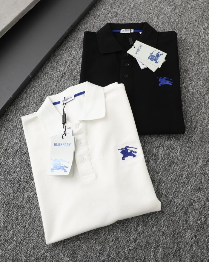 高品質 バーバリー 激安通販  の ラシックブルー戦馬小標刺繍開襟ポロシャツ半袖Tシャツ2色
