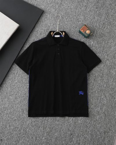 超話題! バーバリー 偽物通販  の ラシックブルー戦馬小標刺繍開襟ポロシャツ半袖Tシャツ2色