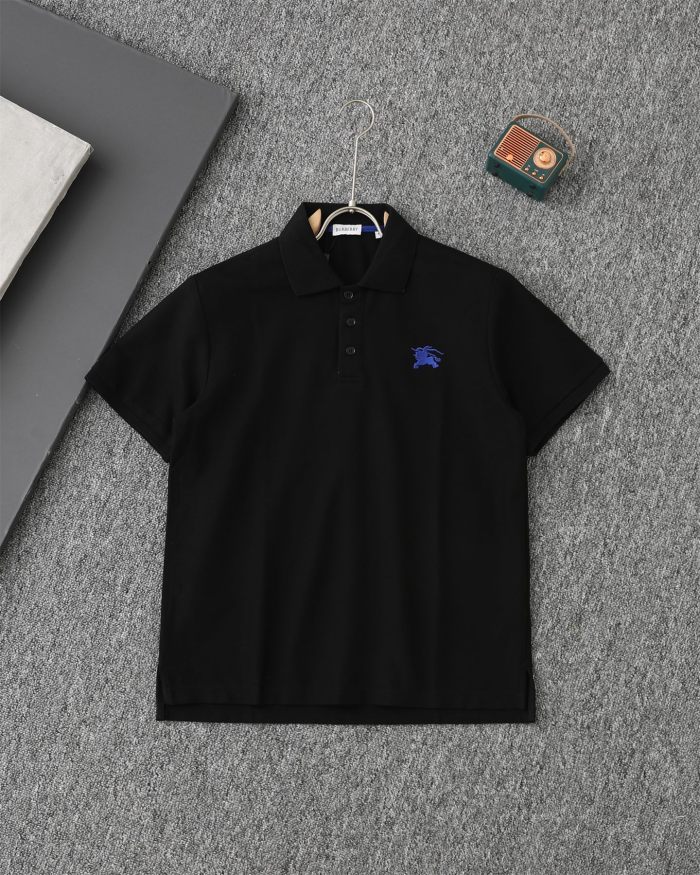 高品質 バーバリー 激安通販  の ラシックブルー戦馬小標刺繍開襟ポロシャツ半袖Tシャツ2色