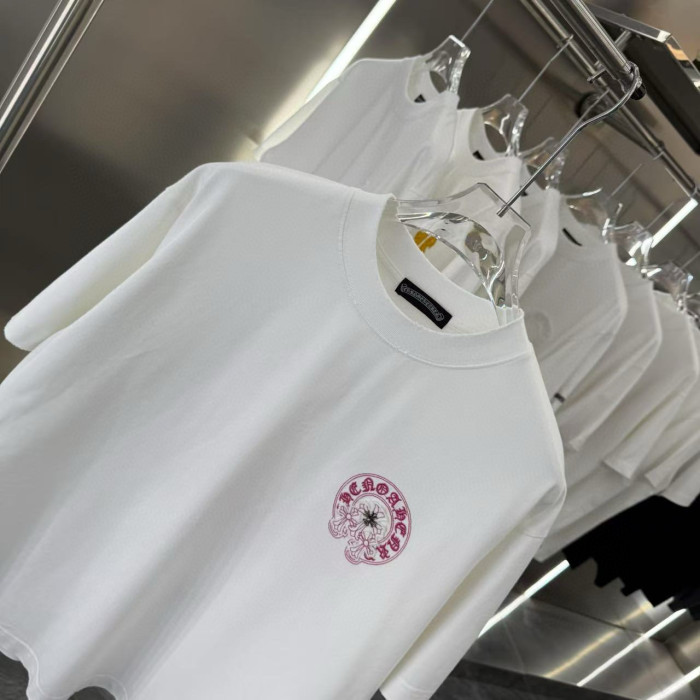【限定】クロムハーツ 激安通販 の馬蹄レーザー焼花布刺繍カップルカジュアル半袖Tシャツ