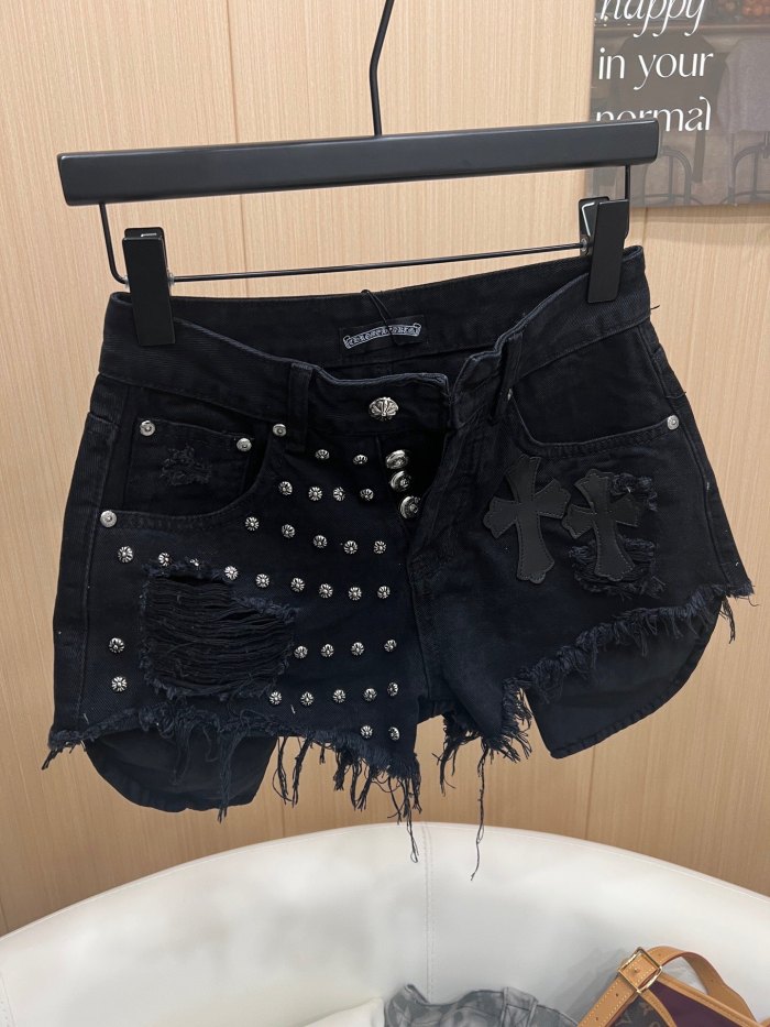 稀少 クロムハーツ 偽物通販 のリベット革のギャルデニムパンツ