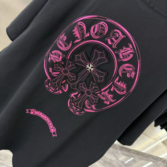 日本未入荷 クロムハーツ コピー の馬蹄レーザー焼花布刺繍カップルカジュアル半袖Tシャツ