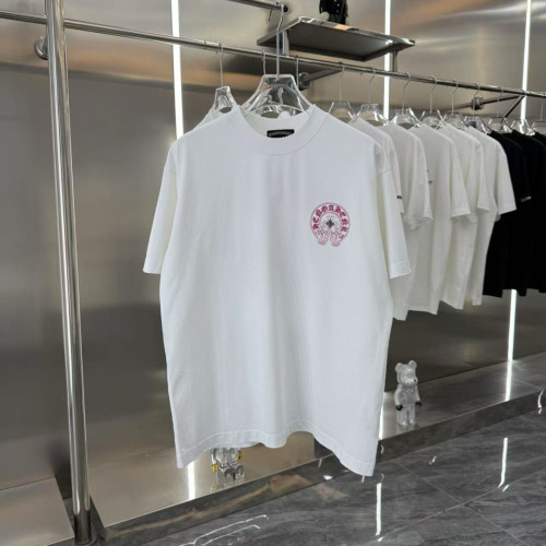 【限定】クロムハーツ 激安通販 の馬蹄レーザー焼花布刺繍カップルカジュアル半袖Tシャツ